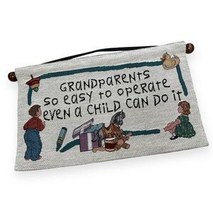 Grandparents Easy to Operate Tapestry Style Wall Hanging Dowel Ribbon